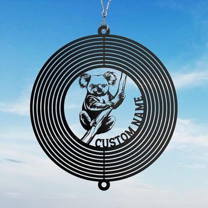 Personalized Koala Metal Wind Spinner, Custom Outdoor Ornament for Yard Display, Kinetic Wildlife Sculpture, Animal Gift (Koala Garden Wind Spinner)