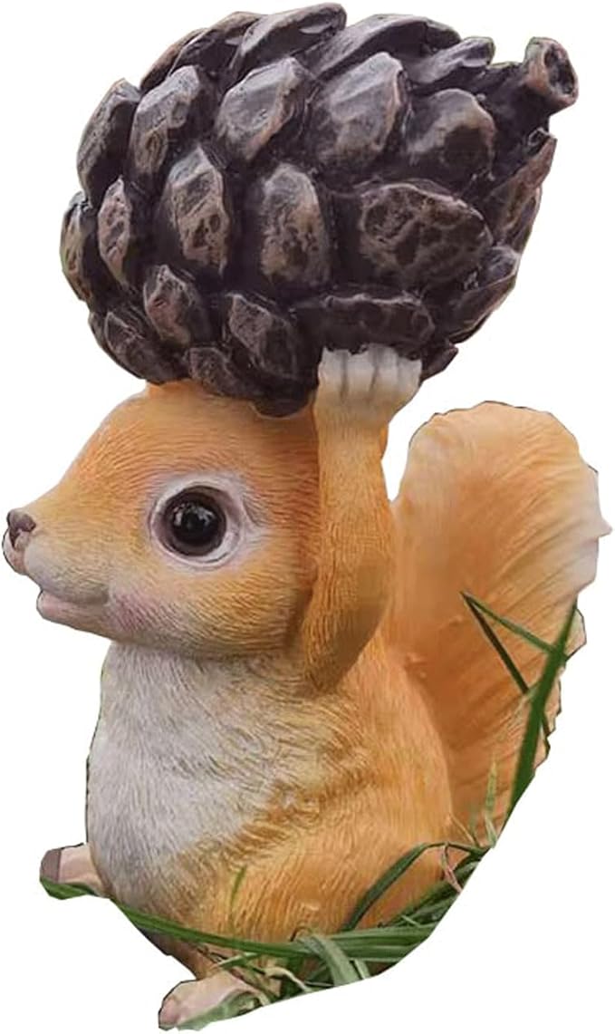 Garden Statues Garden Squirrel Statues Resin Squirrel Figurine Holding Pinecone Animal Figurines for Outdoor Lawn and Yard Garden Decoration Yard Ornaments Decor