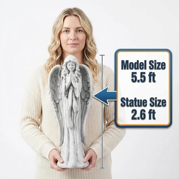 Praying Angel Statue 31.1 Inch Outdoor Garden Decor Magnesium Oxide Statues Religious Blessed Catholic Yard Patio Deck Home Hallway Entryway Sculpture