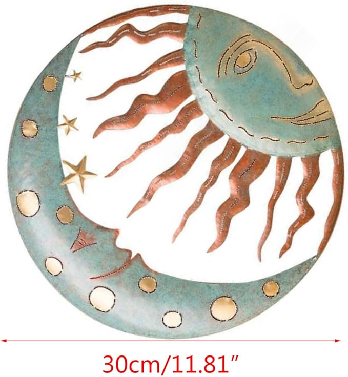 NUEAYMS Boho Wall Decor, Metal Sun Wall Art Decor with Moon & Stars, Hanging for Indoor Outdoor Patio Garden Wall Sculpture Decoration