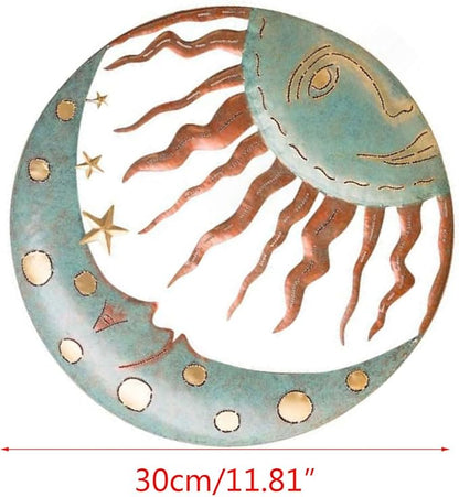 NUEAYMS Boho Wall Decor, Metal Sun Wall Art Decor with Moon & Stars, Hanging for Indoor Outdoor Patio Garden Wall Sculpture Decoration