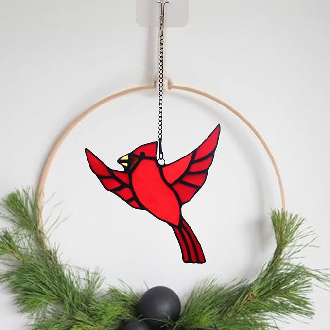 BOXCASA Red Cardinal Stained Glass Window Hanging,Cardinal Ornament Stained Glass Suncatcher for Home,Cardinals Bird Memorial Gifts for Women,Red Bird Gifts for Mother Grandma Nana