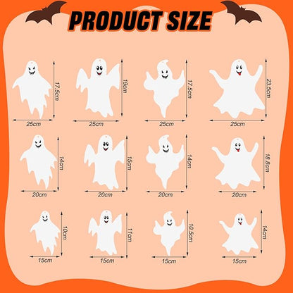 Blulu 12 Pcs Hanging Bats with Lights Halloween Decoration Outside Pumpkin Skeleton Spider Outdoor Lawn Decorations 3 Size Realistic Ghost for The Tree Porch Yard Lawn Indoor(Ghost)