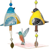 Handmade Ceramic Bird Wind Chime with 3D Pop Up Card | Spring Easter, Soothing Melody for Outdoor Patio & Indoor Hanging Decor (Blue+Yellow)