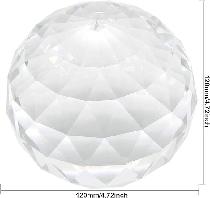 Clear Glass Crystal Ball Prisms Window Rainbow Maker Sphere Faceted Gazing Ball Prism Prism Suncatcher for Home Décor, Feng Shui, (120mm/4.72inch)