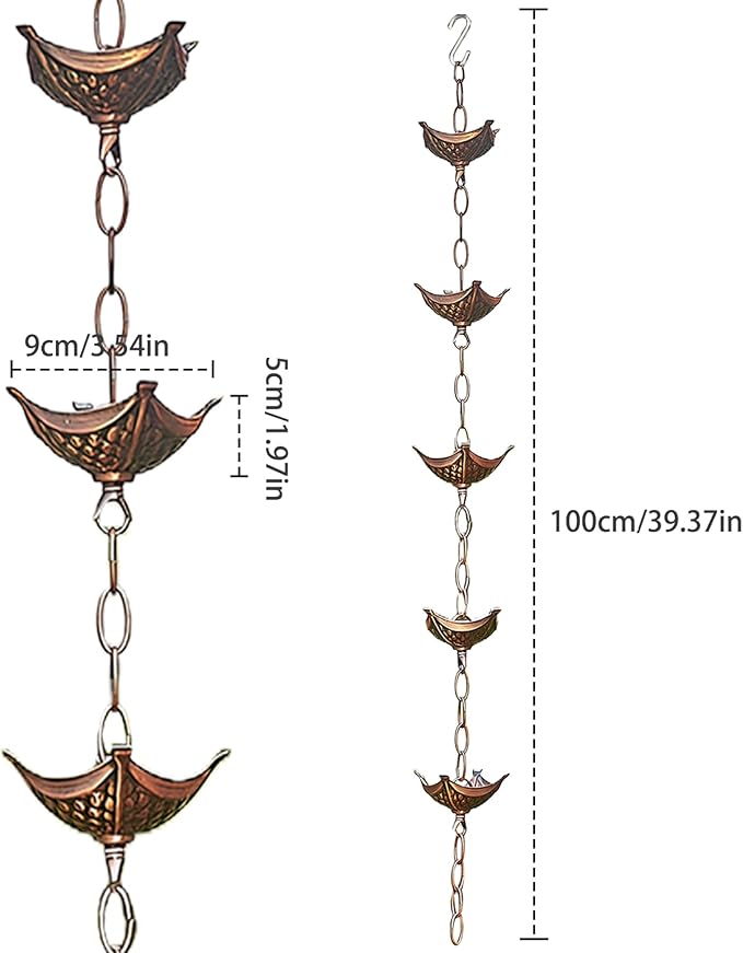 rain Chains Rain Chain Copper Imitation Chains for Gutters 3.3ft with 5 Cups Easy to Install Catcher for Outside Courtyards Replacement for Downspout Style 2