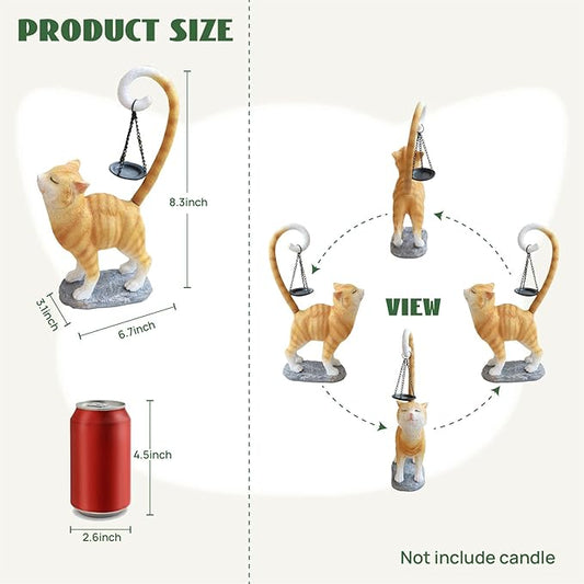 Standing Cat Garden Statue Candle Holder for Outdoor Garden Patio and Indoor Decor for Cat Lovers Women and Home Ambiance Orange