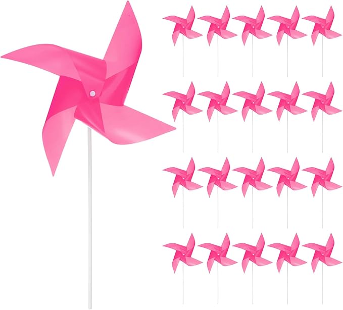 HARFINGTON 50pcs Windmills for The Yard Garden 17" x 11" 4 Leaves Pinwheels Wind Mills Spinners Windproof Waterproof Bird Devices with Stakes for Patio Decor, Pink