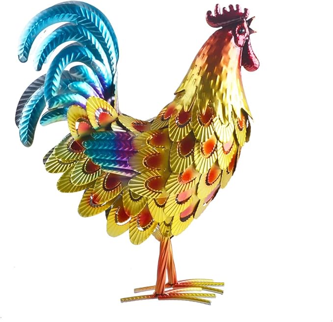 Metal Rooster Statue Garden Chicken Sculpture Decoration Metal Yard Art for Yard Outdoor Indoor Decoration (#G)