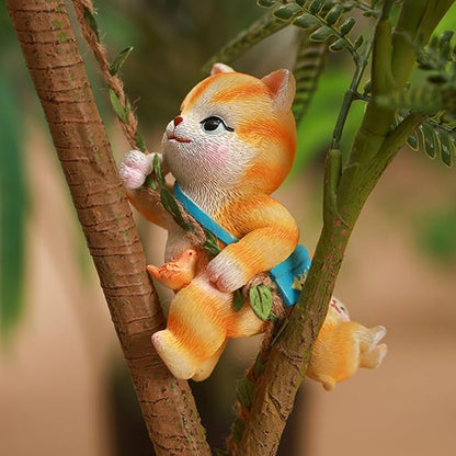 Climbing Cat Tree Hugger Garden Animal Statue Resin Sculpture Yard Decor for Outside, Funny Tree Climber Figurine Outdoor Patio Lawn Ornaments
