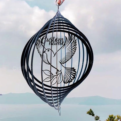 Personalized Dove of Peace Metal Wind Spinner, Custom Hanging Ornament for Outdoor Display, Kinetic Yard Sculpture, Peaceful Gift (Dove of Peace Garden Wind Spinner)