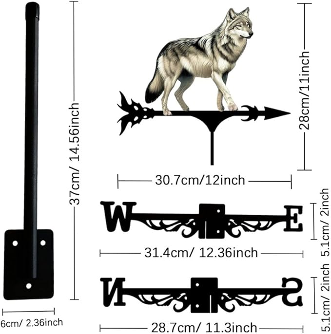 Colorful Wild Wolf Weather Vane Metal Craft Rooftop Weathervane Iron Wind Direction Indicator Garden Statue Yard Decor Lawn Ornament (A)