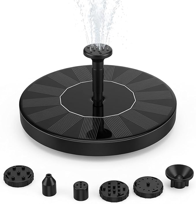 Solar Bird Bath Fountain Pump, Solar-Powered Bird Fountains, 2.5w Solar Fountain Pump with 6 Nozzles for Pond, Pool, Garden, Fish Tank (16 cm no Light)