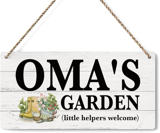 Oma Gifts Outdoor Garden Wooden Sign Decor, Indoor Garden Decoration Hanging Signs 12x6 Inches, Outdoor Porch Yard Wall Art Decor Sign, Mother's Day Gifts Birthday Gift for Mom Grandma