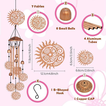 Wind Chimes for Outside, Sun Moon Aluminum Tube Windchime Melodious Melodic for Porch Patio Garden Decor, Unique Metal Memorial Wind Chimes Housewarming Gifts for Friends and Family