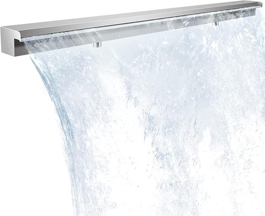 Pool Waterfall Fountains, Stainless Steel Rectangular Pool Waterfall Spillway with Pipe Connector for Indoor/Outdoor Decorative (59.1 Inch)