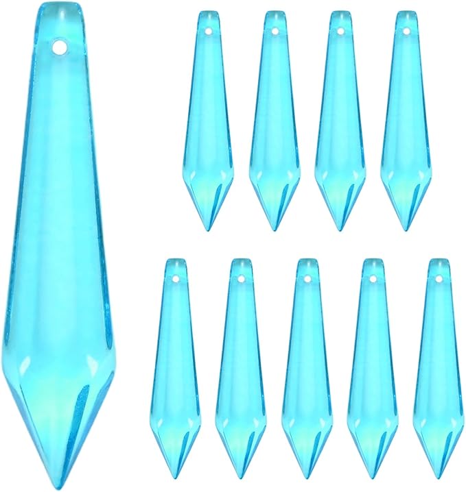 M METERXITY 10-Pack Crystal Icicle Prisms, 53mm/2.09 Inch Chandelier Pendant Maker Hanging Crystals Chandelier Prisms for Home/Windows/Garden/DIY Decoration[Lake Blue]