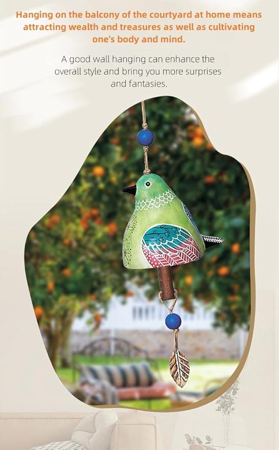 Wind Chimes for Outside – Handcrafted Small Wind Chime with Metal Leaf & Colorful Beads, Weather-Resistant Outdoor Hanging Decor for Garden, Patio, or Balcony (Single Bird-Blue)