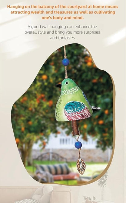 Wind Chimes for Outside – Handcrafted Small Wind Chime with Metal Leaf & Colorful Beads, Weather-Resistant Outdoor Hanging Decor for Garden, Patio, or Balcony (Single Bird-Blue)