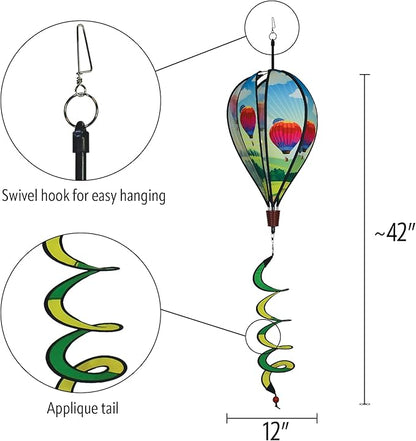 In the Breeze Hot Air Balloon 6-Panel Kinetic Hot Air Balloon Wind Spinner,11" W x 17" H, 26" Tail,1077