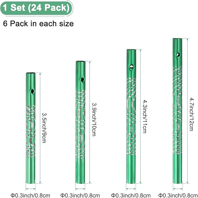 M METERXITY 24-Pack Wind Chime Tubes, 4 Sizes Aluminum Metal Wind Bell Empty Tubes for Outside/Adults Arts and Crafts/DIY [Green]