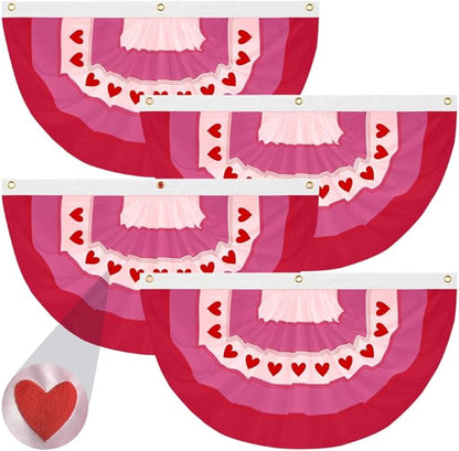 4Pcs Valentine Bunting Flags 2x4Ft Embroidered Love Heart Half Fan Bunting Decor Wedding Season Valentine’s Day Galentine’s Day Outside Banner for Outdoor Porch Garden Fence Décor Engagement Party Anniversary