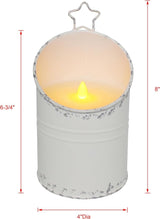 CVHOMEDECO. Vintage Galvanized Can Flameless LED Candle, Real Wax in Antique Galvanized Jar Flickering Candle with Remote Control for Tabletop Wall Decor. H 8 Inch, Cream