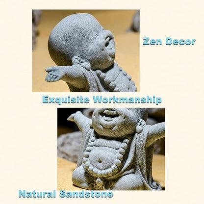 Mini Monk Buddha Statue Sandstone Statues Zen Monk Praying Statue Sculptures for Wealth Good Luck Feng Shui Decor Home Fish Tank Aquarium Garden (Style 4)