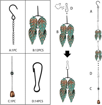 dreamysoul Rain Chains for Outside, 7.87FT Metal Leaf Adjustable Rain Chain, Decorative Rain Catcher Chains for Gutters, Downspout, Eaves, Drainage