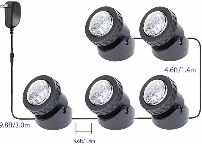 Pond Lights with Timer, Submersible Fountain Lights Colored Underwater LED IP68 Waterproof Memory Dimmable Outdoor Spotlights for Pond Fountain Waterfall Water Landscape, 5 Lights
