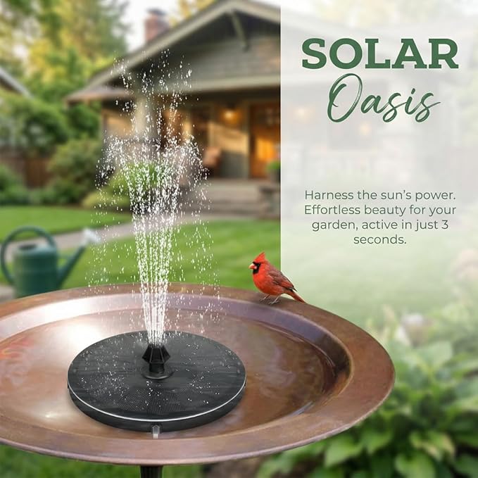 Compact Solar Bird Fountain Pump – Keep Your Garden Alive, Solar Fountain Pump for Bird Bath with 7 Spray Nozzles, Floating Fountain for Birds Bath Small Pond Garden Aquarium (7piece Nozzle Set)