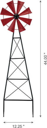 Glitzhome 44" H Metal Wind Spinner Yard Stake, Ornamental Windmill Decor Weather Vane Weather Resistant for Home Outdoor Yard Lawn Garden Farm Backyard, Red