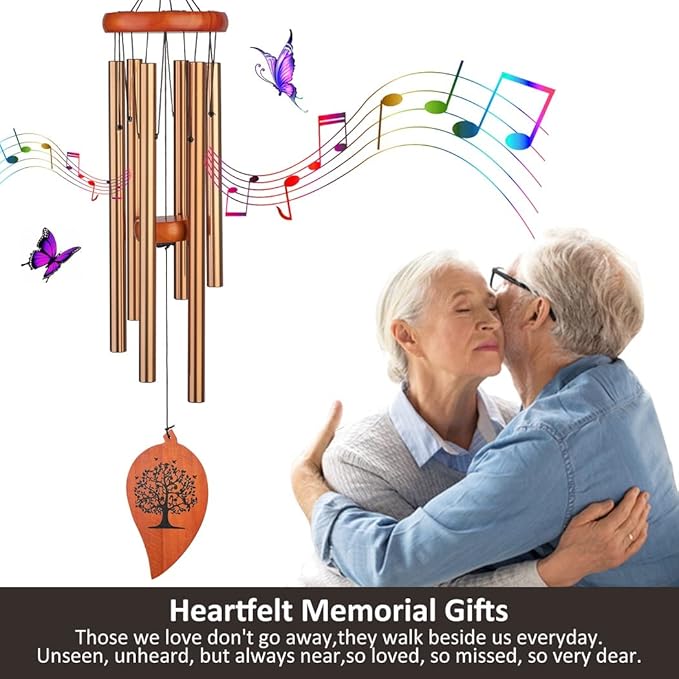 32" Memorial Wind Chimes, Sympathy Grief Wind Chimes, in Memory of Loved One Loss of Mother Father，Home Decor Garden Patio Outdoor-Golden
