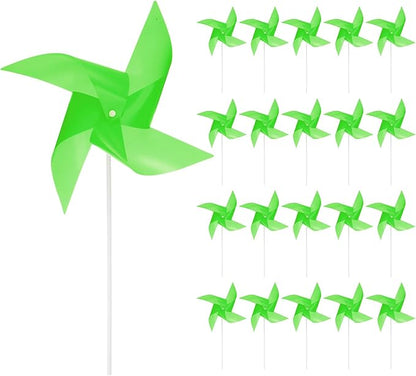 HARFINGTON 50pcs Windmills for The Yard Garden 17" x 11" 4 Leaves Pinwheels Wind Mills Spinners Windproof Waterproof Bird Devices with Stakes for Patio Decor, Green