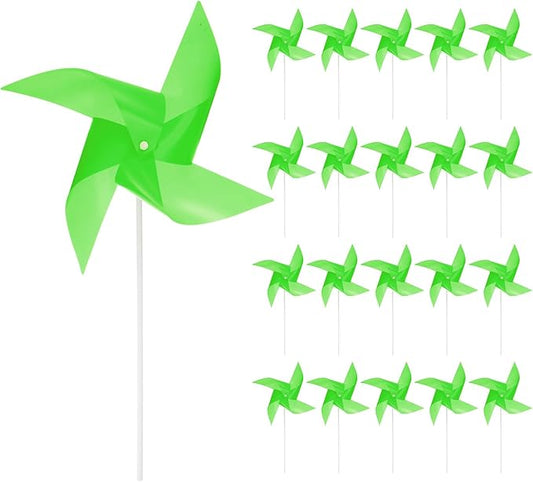 HARFINGTON 50pcs Windmills for The Yard Garden 17" x 11" 4 Leaves Pinwheels Wind Mills Spinners Windproof Waterproof Bird Devices with Stakes for Patio Decor, Green