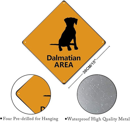 Dalmatian Crossing Sign Caution DalmatianDog Xing Sign Street Sign Wildlife Novelty Road Fence Wall Decor Warning Metal Tin Sign For Indoor Outdoor 15x15in