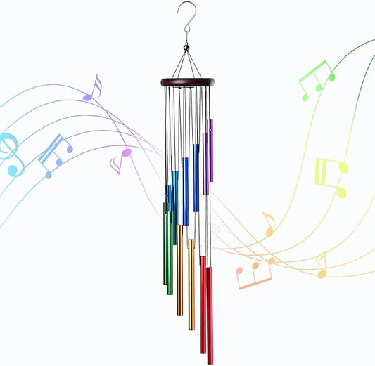 HOMEXUP Outdoor Colorful Wind Chimes for Outside with 12 Aluminum Tubes for Garden Patio Balcony and Home Decor（Color）