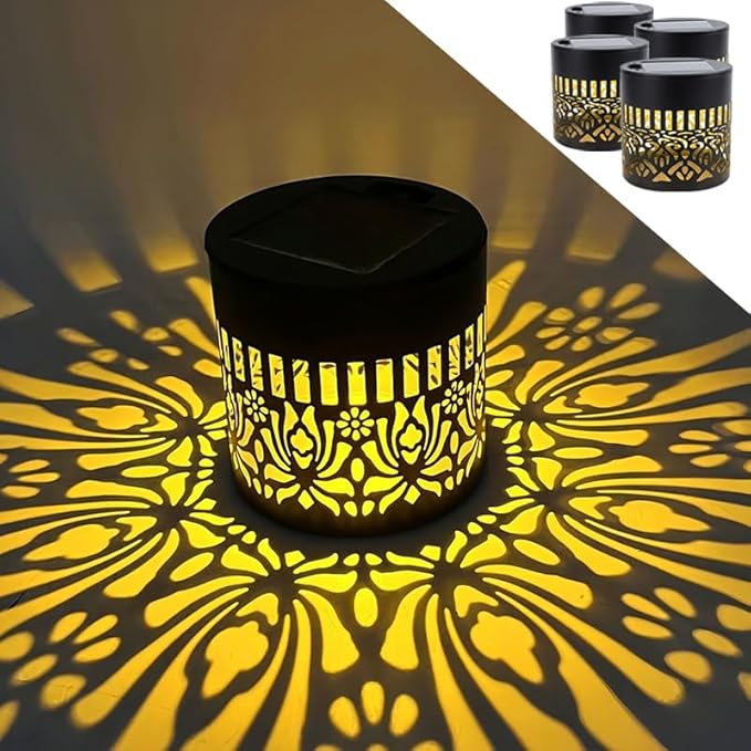 Decorative Solar Mandala Lights Outdoor, Metal Solar Fence Wall Light Waterproof, Solar Powered Mandala Garden Lights for Patio Fence Backyard Deck Outdoor Wall Decor (Peony Flower*4)