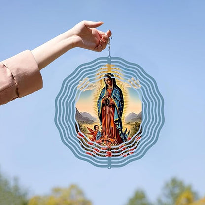Virgin Mary Prayer Wind Spinner, Metal Wind Spinners Outdoor Indoor,Virgin Mary Hanging Garden Decor for Outside, Stainless Wind Spinners for Yard and Garden 10 inch 3D (25.76X25 CM)