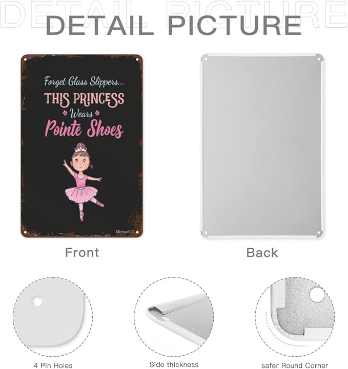 Vintage Tin Metal Funny Wall Decor Signs Forget Glass Slippers This Princess Wears Pointe Shoes Ballet for Home,Garden,Patio,Office,Kitchen,8x12 Inches Retro Room Decorations
