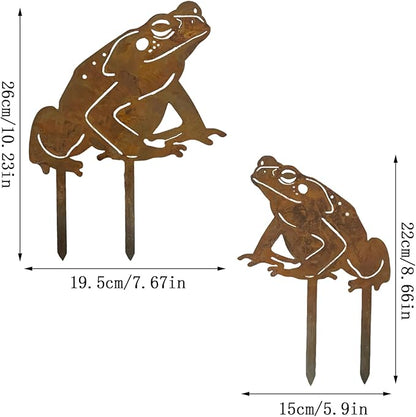 2 Pcs Rusty Frog Decorative Garden Stakes, Metal Yard Decor Metal Statues Garden Sculptures and Yard Art, Patio, Lawn Ornaments