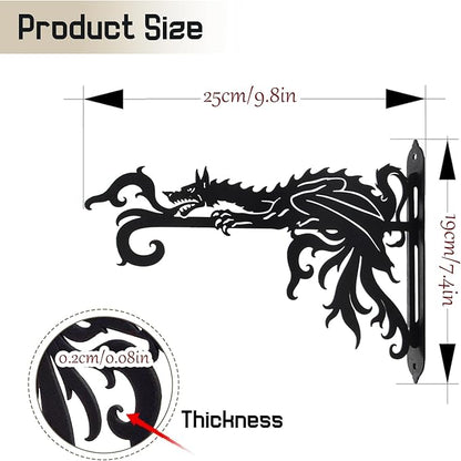 2 Pack-10inch Gothic Dragon Metal Wall Brackets for Hanging Plants, Outdoor Indoor Decorative Hooks for Hanging Plants, Bird Feeder, Wind Chime, Lantern