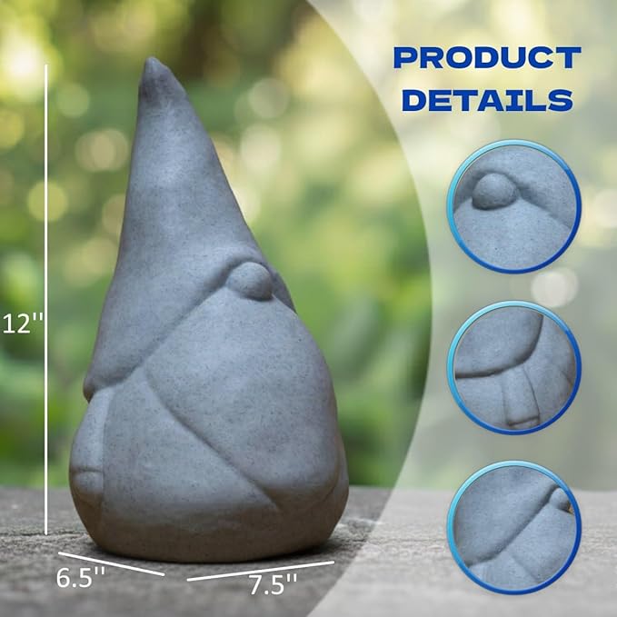 OLOMA Concrete Garden Gnome Statue Outdoor Stone Decor Heavy Sculpture with Protective Resin Coating Weather Resistant Garden Accent Durable Outdoor Indoor Yard Patio Lawn