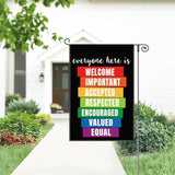 Everyone Here Is Welcome Garden Flag, Funny LGBTQ Pride Ally Flags for Outside, Inclusion And Equality Yard Sign, Be Kind Human Equality Flag, Protest And Resist Yard Décor