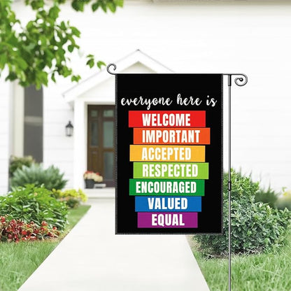 Everyone Here Is Welcome Garden Flag, Funny LGBTQ Pride Ally Flags for Outside, Inclusion And Equality Yard Sign, Be Kind Human Equality Flag, Protest And Resist Yard Décor