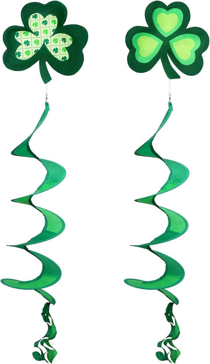 NOVWANG St Patrick's Day Wind Spinner, Green Shamrock Windsock Patrick Day Hanging Decorations Weather-Proof Polyester Irish Ornament for Garden, Patio, Lawn Hanging Decorations