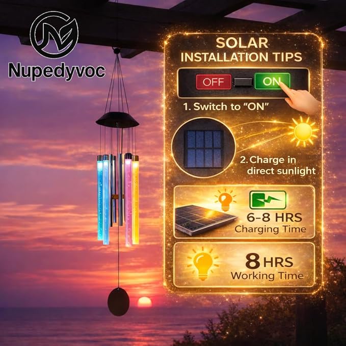 38” Bubble Column Aluminum Tube Solar Light LED Wind Chime for Outside, Weather Resistant Outdoor Garden Patio Soft Tone Decor, Ideal Gift for Birthday, Mother's Day, Meditation, Relaxation