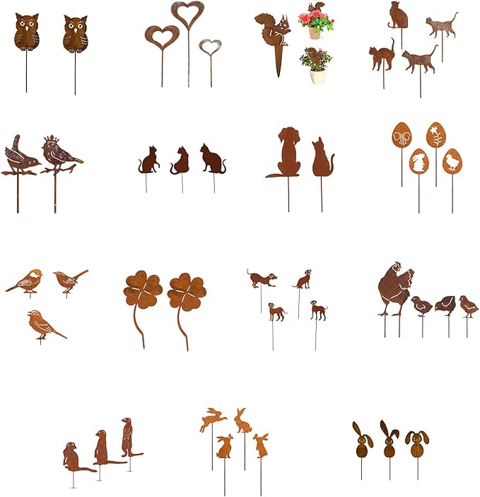 Metal Rusted Animals Garden Stakes Art Statues Backyard Yard Sidewalks Outdoor Backyard Decorations Metal Stake