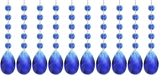 PATIKIL Teardrop Crystal Chandelier Pendants Beads, 10 Pack 145mm Length 38mm Chandelier Prisms Parts Ornaments Hanging Beads for DIY Arts Crafts Decoration, Dark Blue