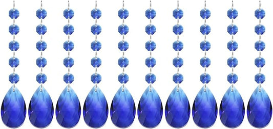 PATIKIL Teardrop Crystal Chandelier Pendants Beads, 10 Pack 145mm Length 38mm Chandelier Prisms Parts Ornaments Hanging Beads for DIY Arts Crafts Decoration, Dark Blue